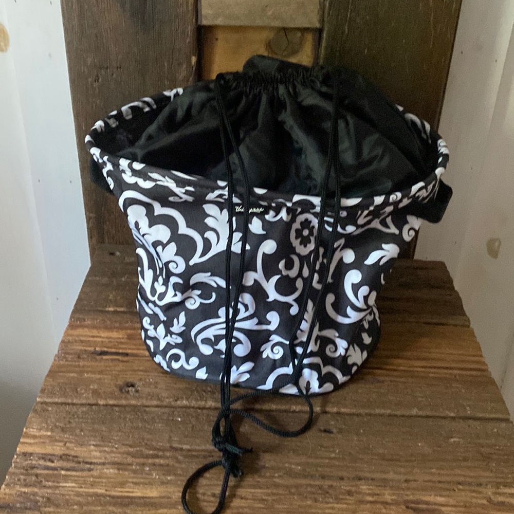 Thirty One Round Utility Bin Organizing Storage Collapsible Black Parisian Pop